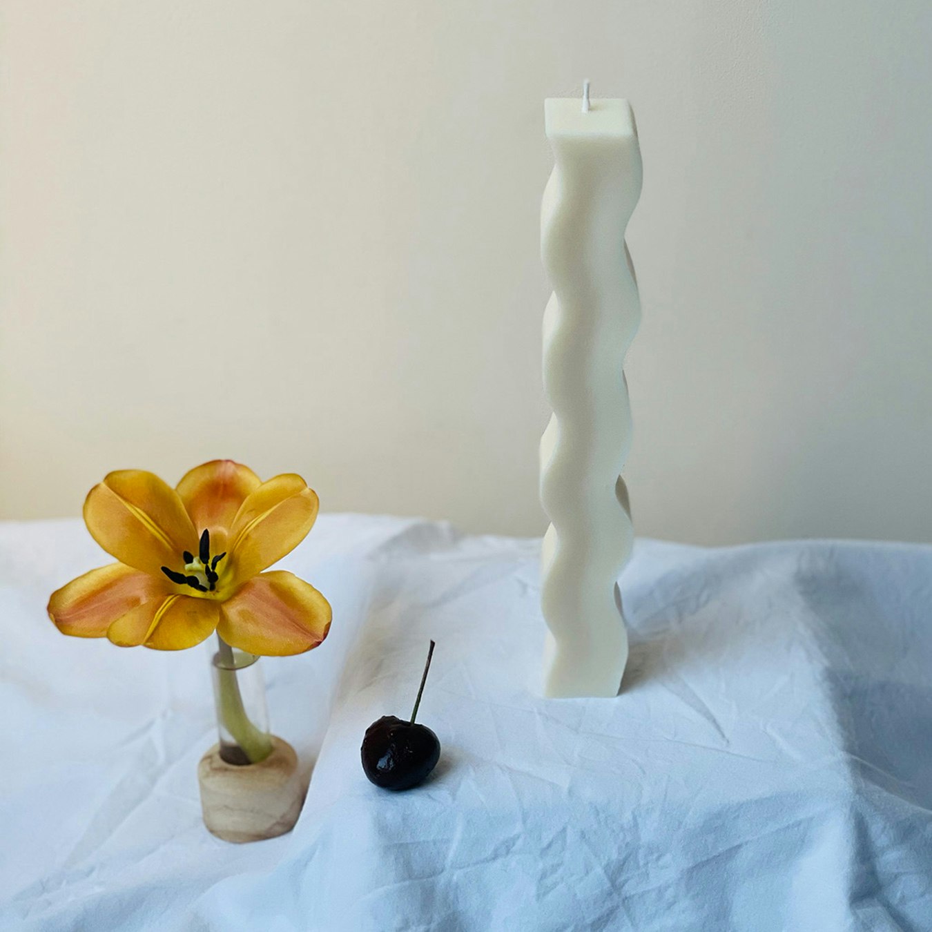 Wavy Pillar Candle - White by Interlude Candles