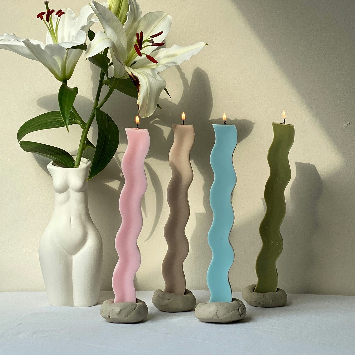 Wavy Pillar Candle - Blue by Interlude Candles