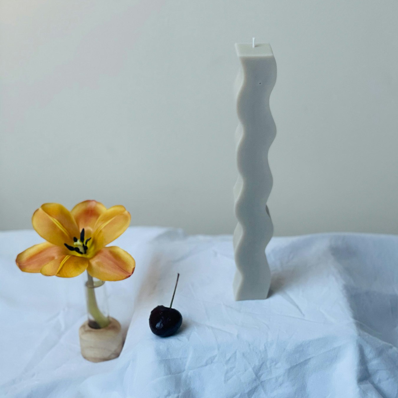 Wavy Pillar Candle - Beige by Interlude Candles