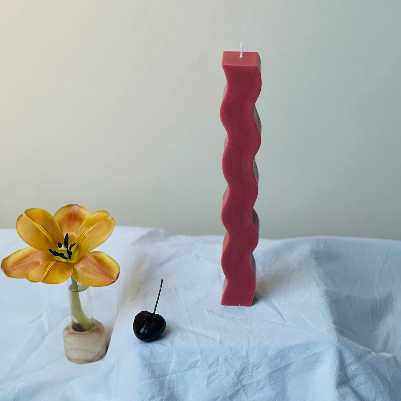 Wavy Pillar Candle - Red by Interlude Candles