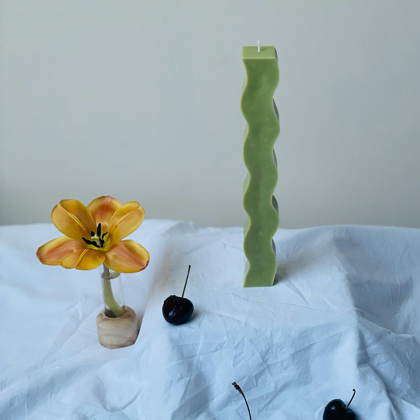 Wavy Pillar Candle - Green by Interlude Candles