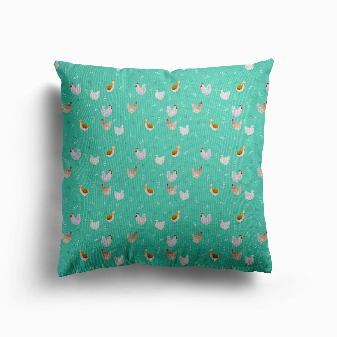 Teal Chickens Canvas Cushion by Natelle Quek