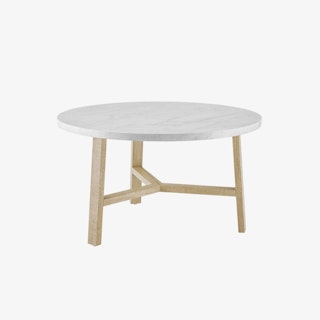 Emerson Round Coffee Table - Faux White Marble / Light Oak