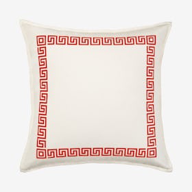 Greek Key Cotton Canvas Pillow - Red