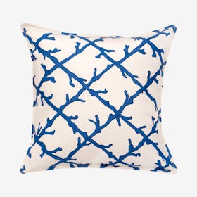 Square Lattice Cotton Canvas Pillow - Blue