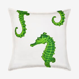 Square Seahorse Cotton Canvas Pillow - Green