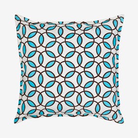 Square Rings Cotton Canvas Pillow - Blue / Brown