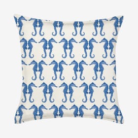 Seahorse Repeat Cotton Canvas Pillow - Blue