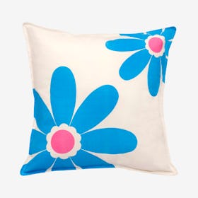 Daisy Cotton Canvas Pillow - Blue