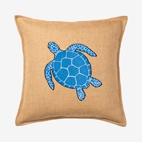 Turtle Applique Burlap Pillow - Blue