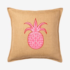 Pineapple Applique Burlap Pillow - Pink