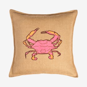 Crab Applique Burlap Pillow - Pink