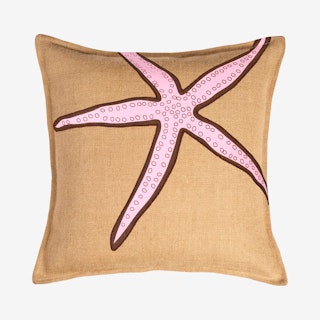 Starfish Applique Burlap Pillow - Pink