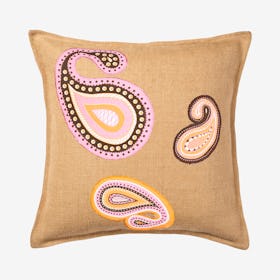 Paisley Burlap Applique Cotton Canvas Pillow - Pink / Orange