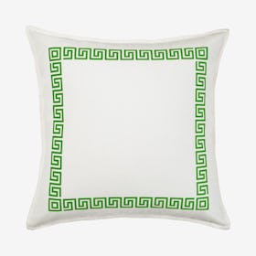 Greek Key Cotton Canvas Pillow - Green