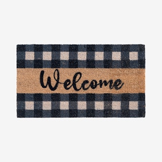 "Welcome" Plaid Doormat