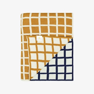 Sveda Throw Blanket - Reversible Squares - Mustard / Navy