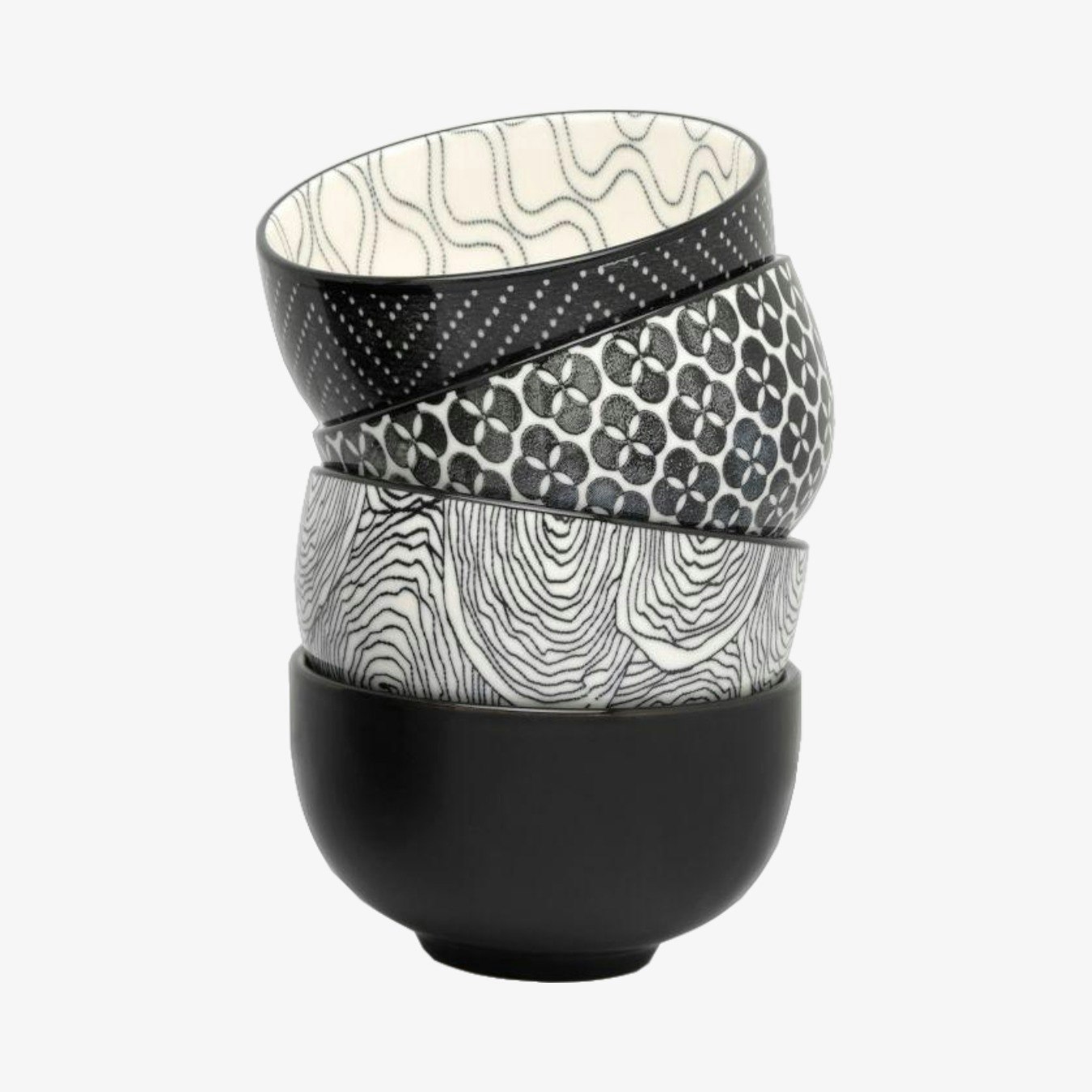 Puchang Tea Cups- Black / White - Set of 4 by Bredemeijer