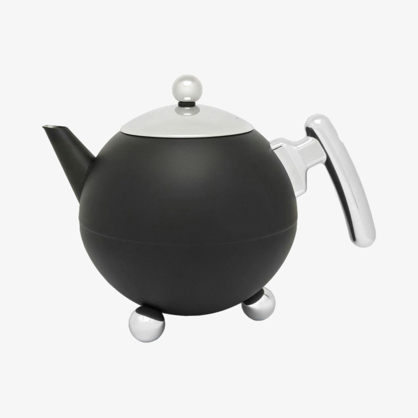 Double Wall Bella Ronde Flat Teapot - Black / Chrome by Bredemeijer