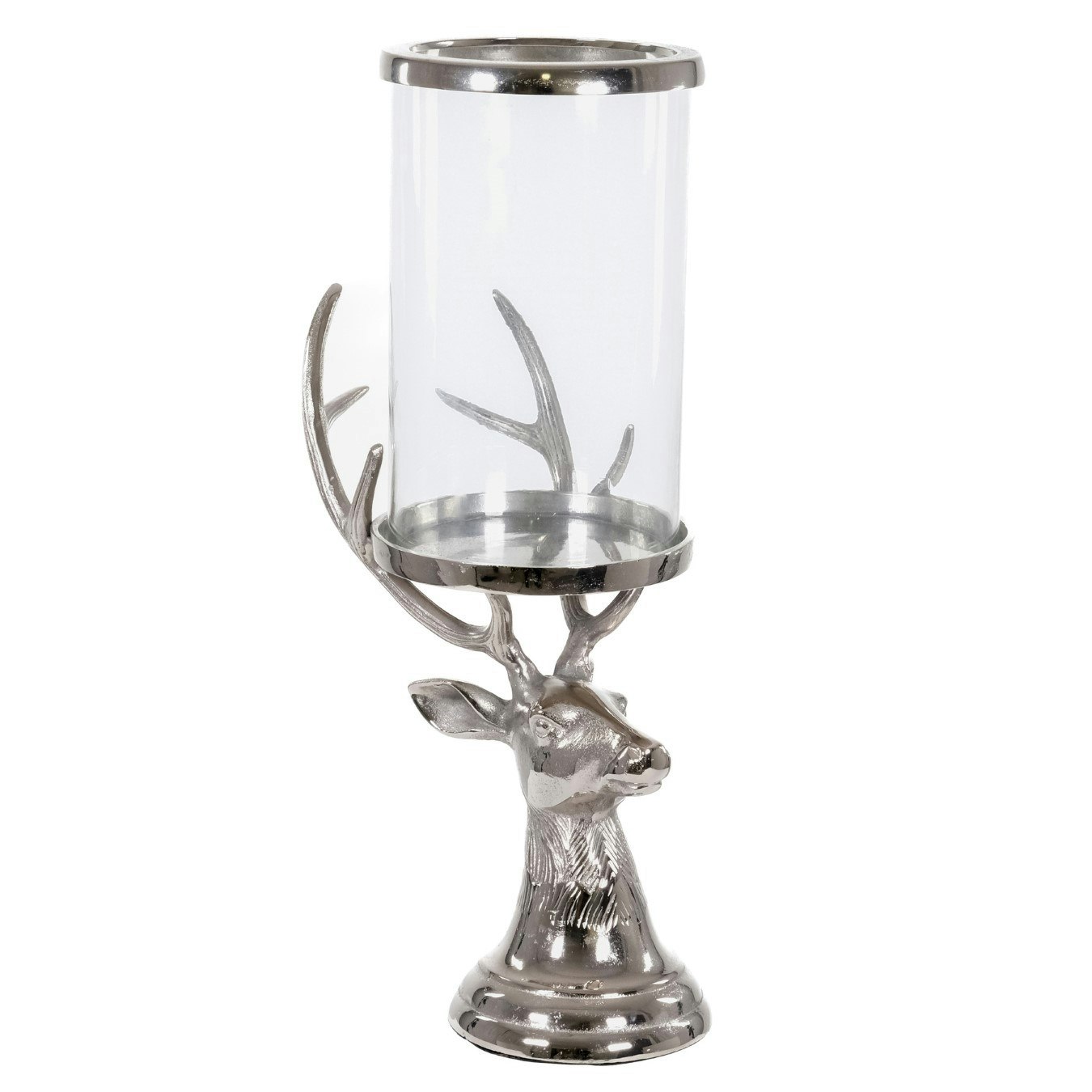 Tall Silver Stag Candle Hurricane Lantern by C.M Interiors