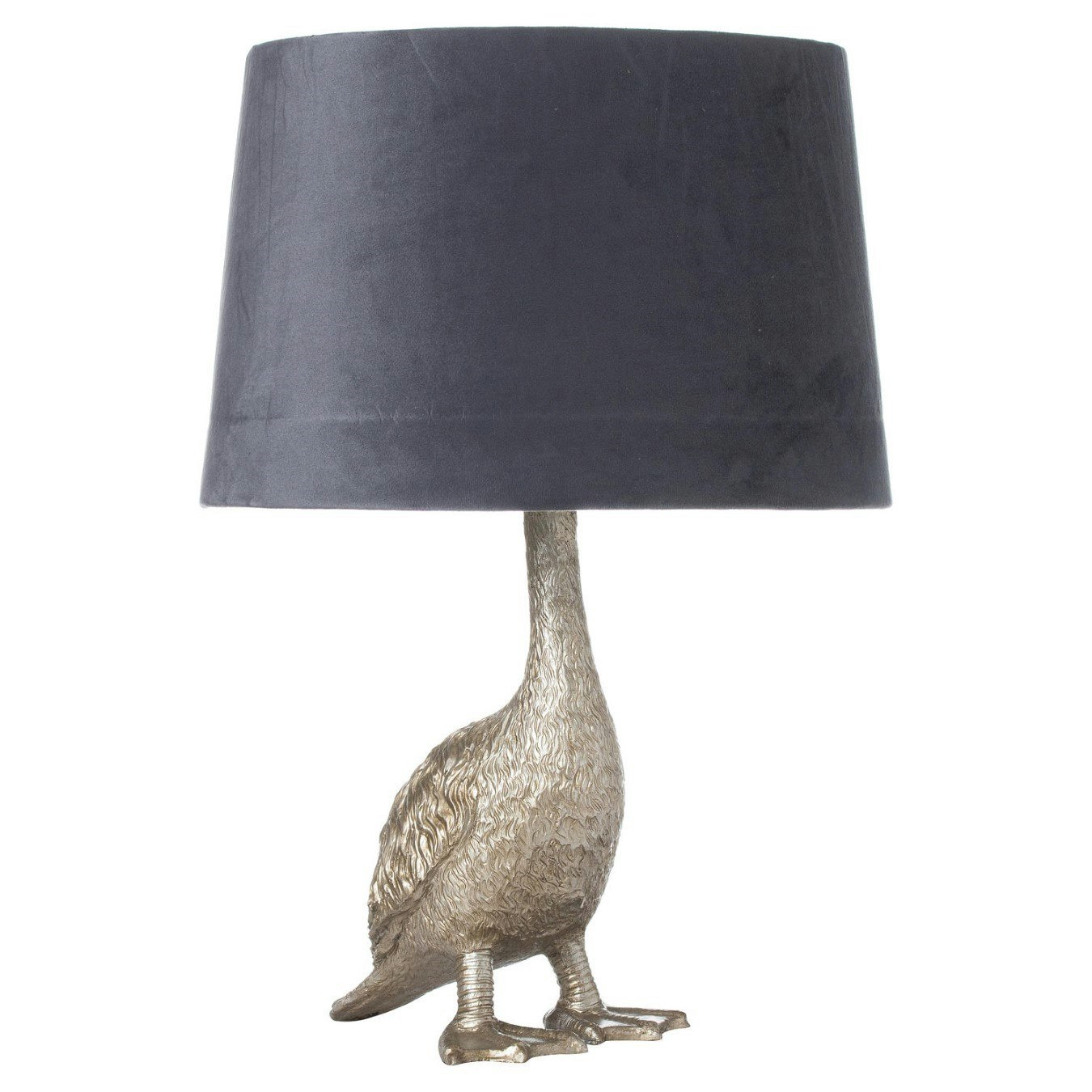 Gary the Goose Silver Table Lamp With Grey Velvet Shade by C.M Interiors