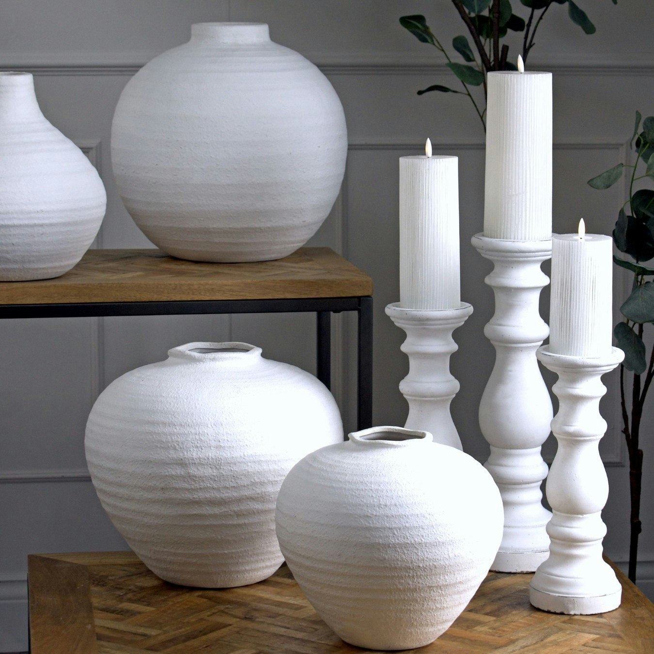 Matt White Small Ceramic Column Candle Holder by C.M Interiors
