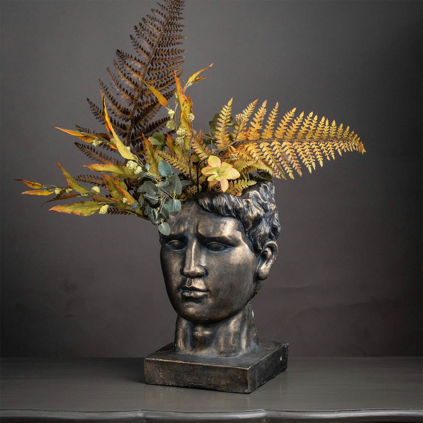Roman Head Indoor / Outdoor Planter - Antique Bronze by C.M Interiors