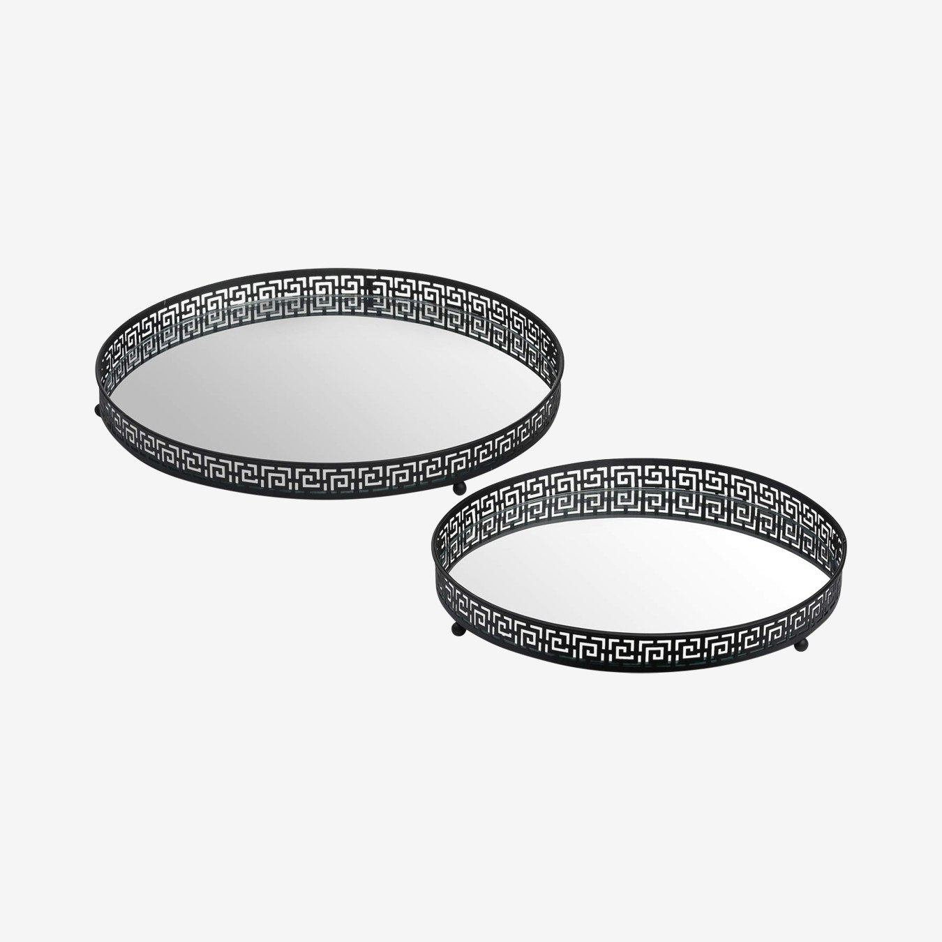 Circular Mirrored Trays - Aztec Black - Set of 2 by C.M Interiors