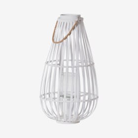 Floor Standing Domed Wicker Lantern - White