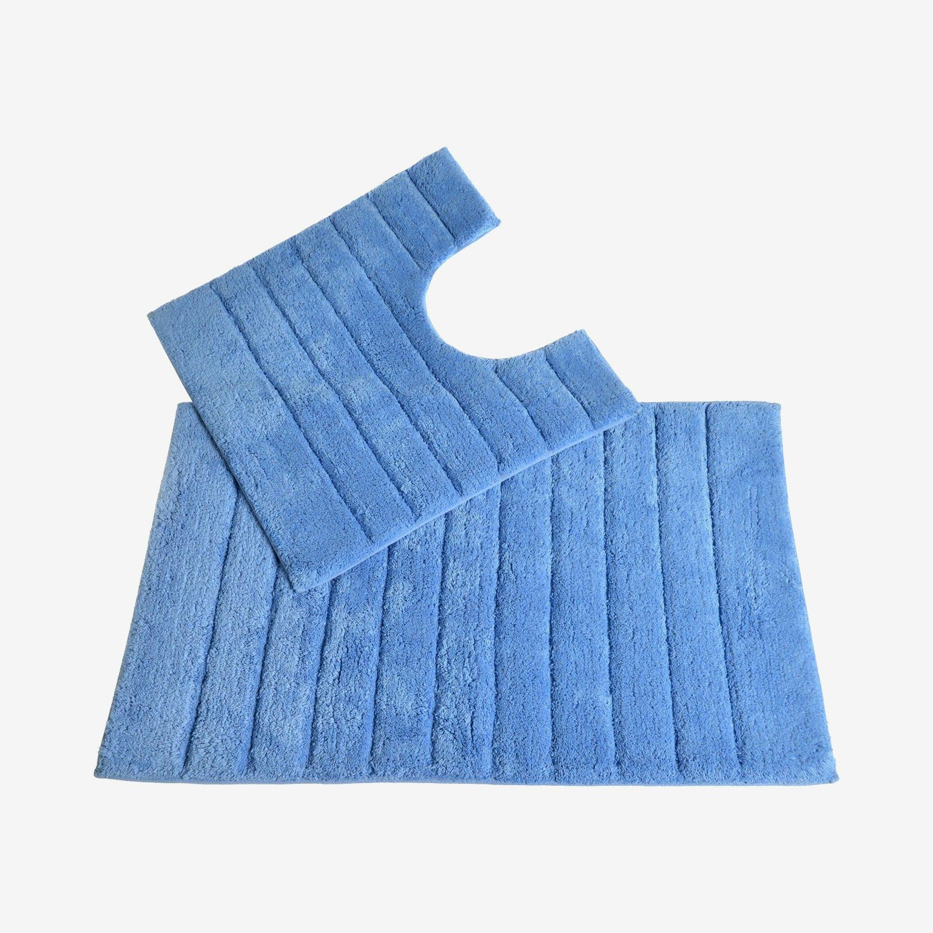 Luxury Linear Ribbed Design Bath Mat and Pedestal Set - Cornish Blue by Allure Bath Fashions