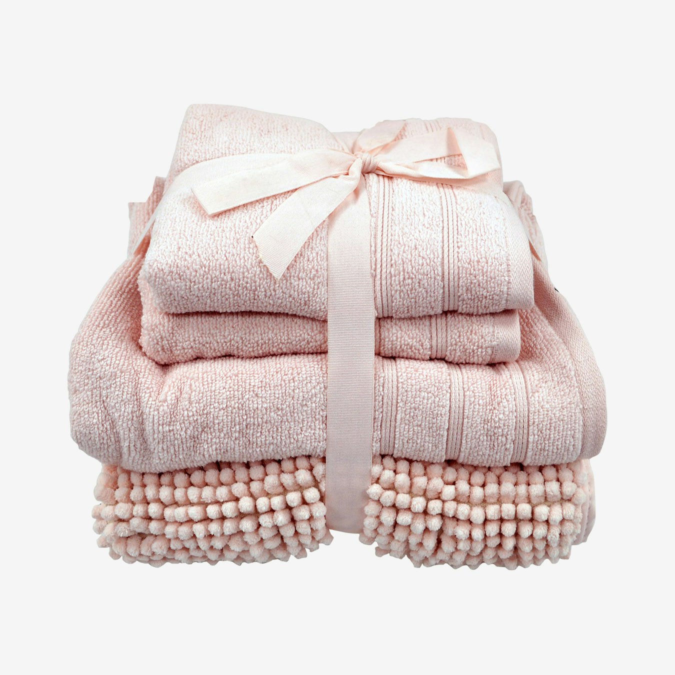 Towel & Chenille Bobble Bath Mat Set - Blush - Set of 4 by Allure Bath Fashions