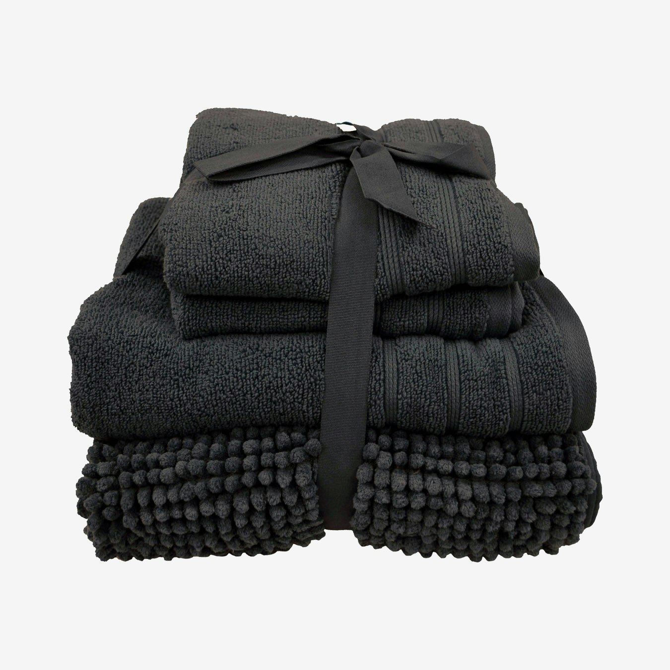 Towel & Chenille Bobble Bath Mat Set - Charcoal - Set of 4 by Allure Bath Fashions