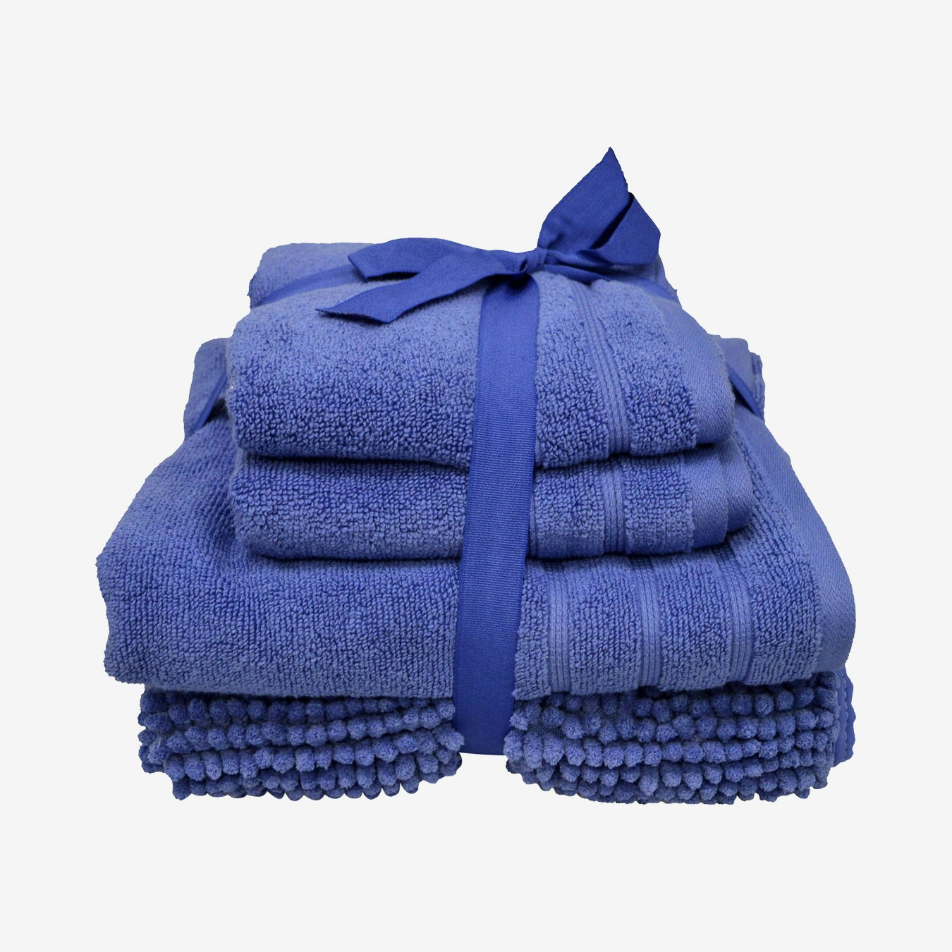 Towel & Chenille Bobble Bath Mat Set - Denim - Set of 4 by Allure Bath Fashions