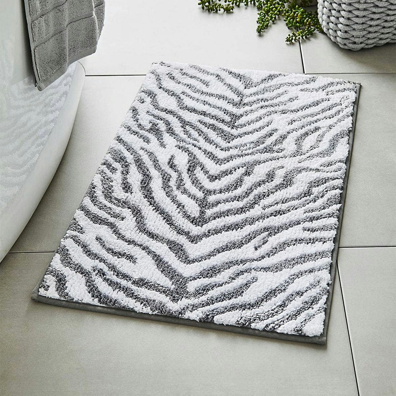Zebra Print Jacquard Bath Mat - Grey by Allure Bath Fashions