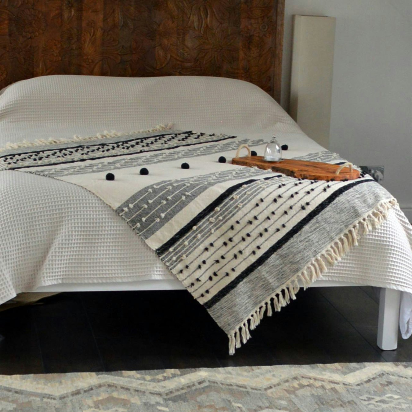 Nina Bobble Textured Throw - Cream / Black by Allure Bath Fashions