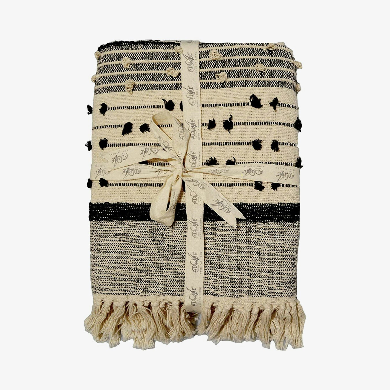 Nina Bobble Textured Throw - Cream / Black by Allure Bath Fashions