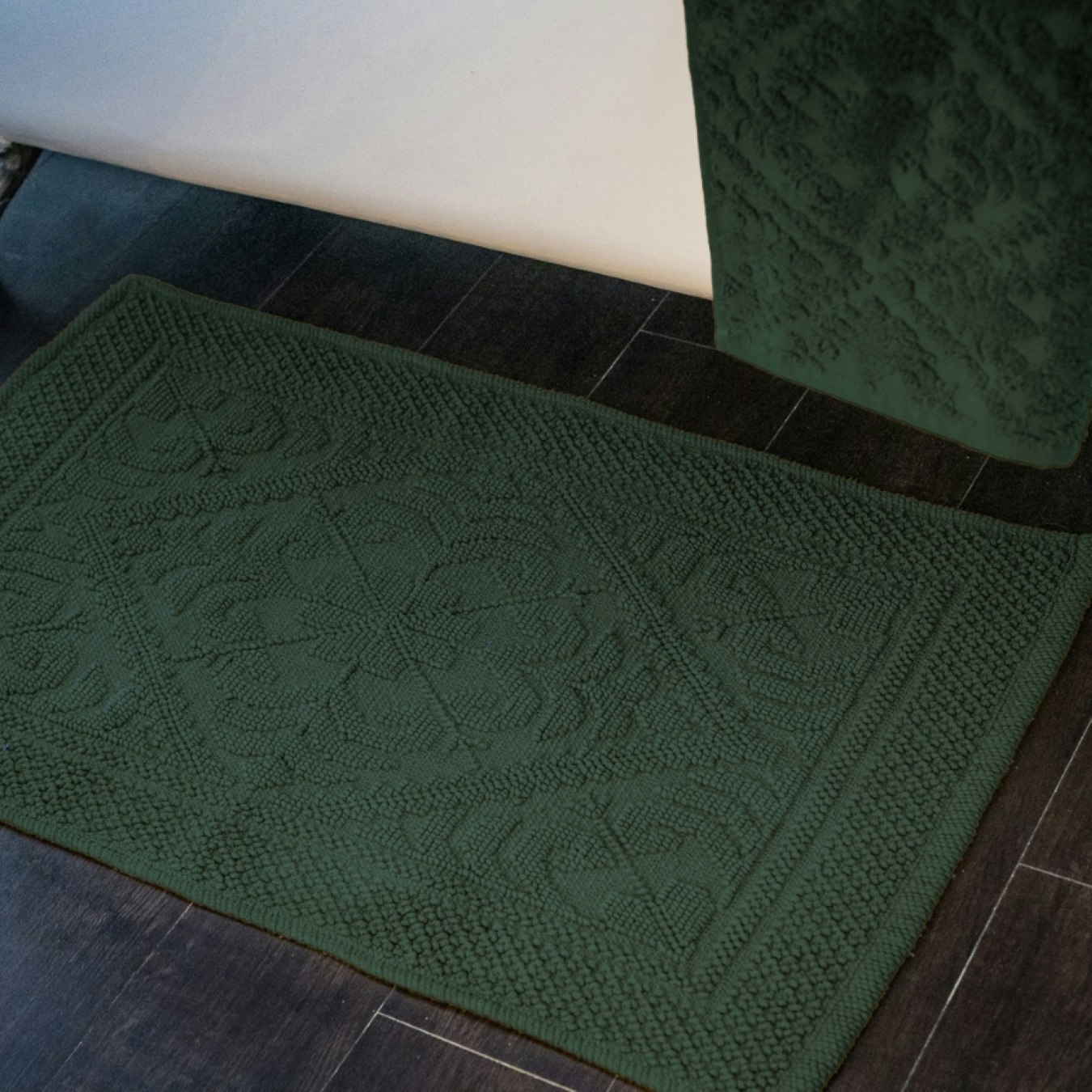 Country House Jacquard Cotton Bath Mat - Dark Green by Allure Bath Fashions