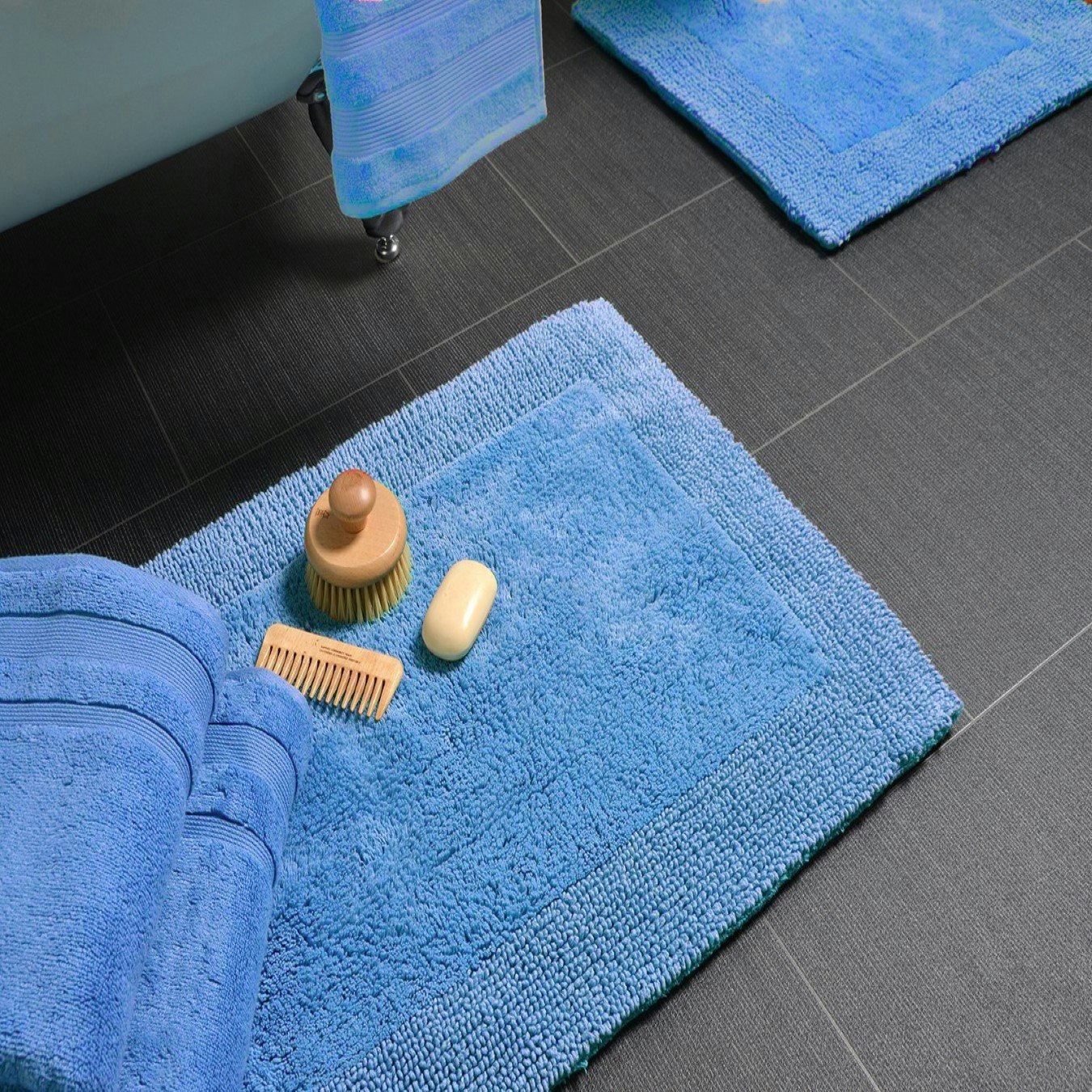 Elegance Cotton Reversible Bath Mat - Cornish Blue by Allure Bath Fashions