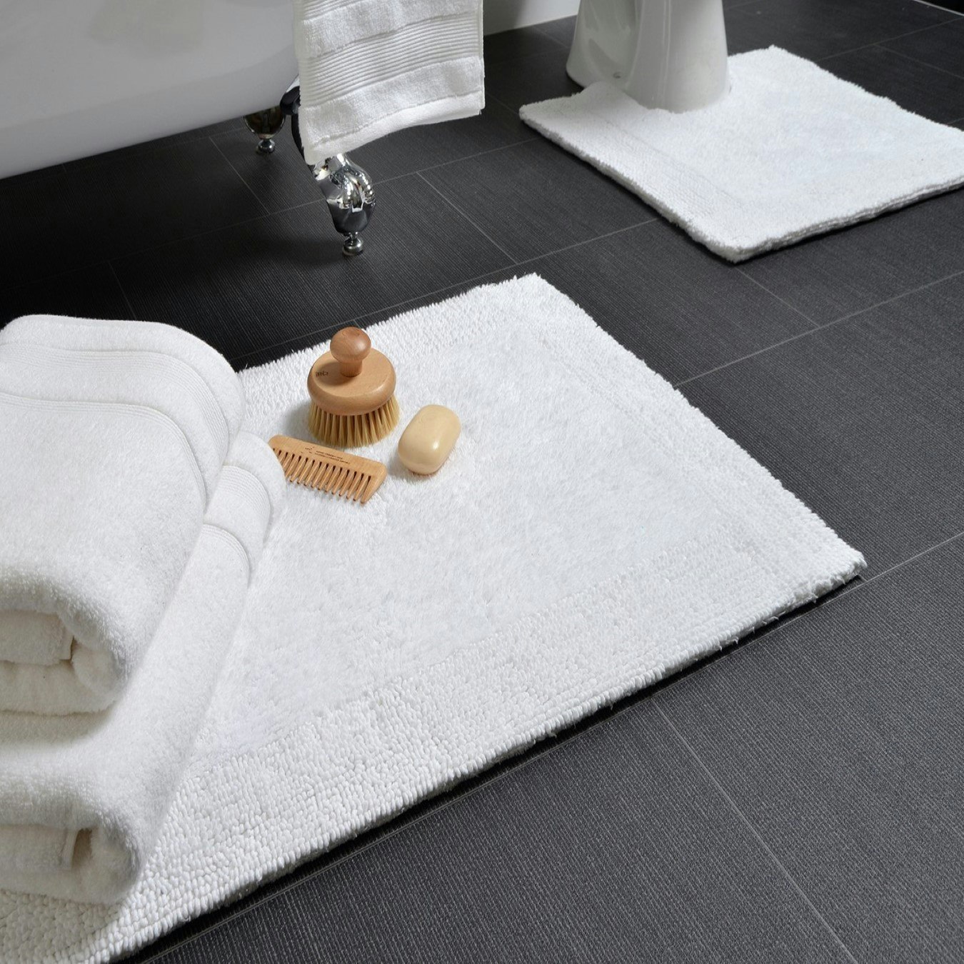 Elegance Cotton Reversible Bath Mat - White by Allure Bath Fashions