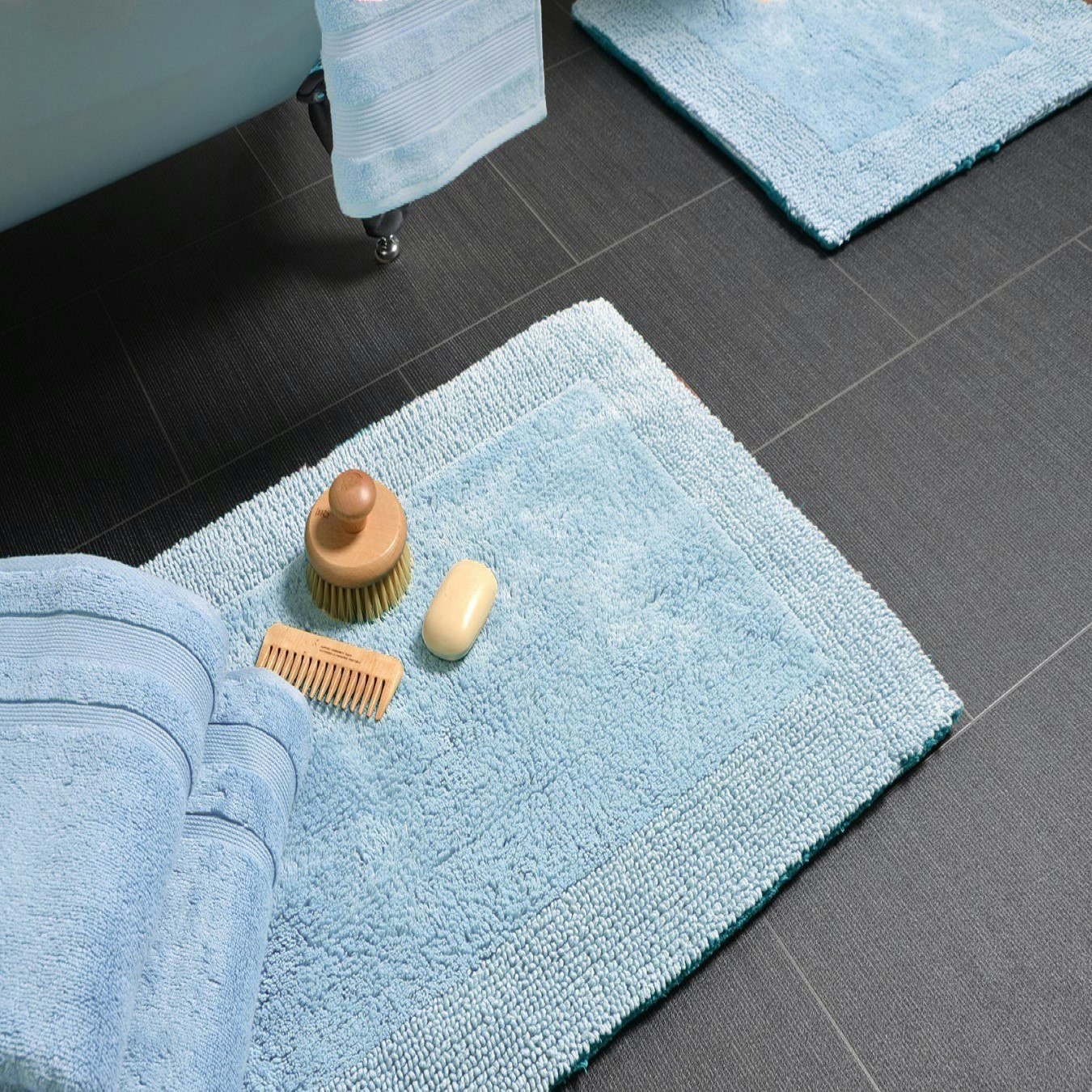 Elegance Cotton Reversible Pedestal Mat - Baby Blue by Allure Bath Fashions