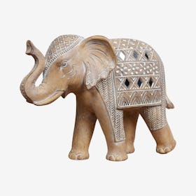 Carved Sandstone Effect Elephant Ornament with Mirror Mosaic