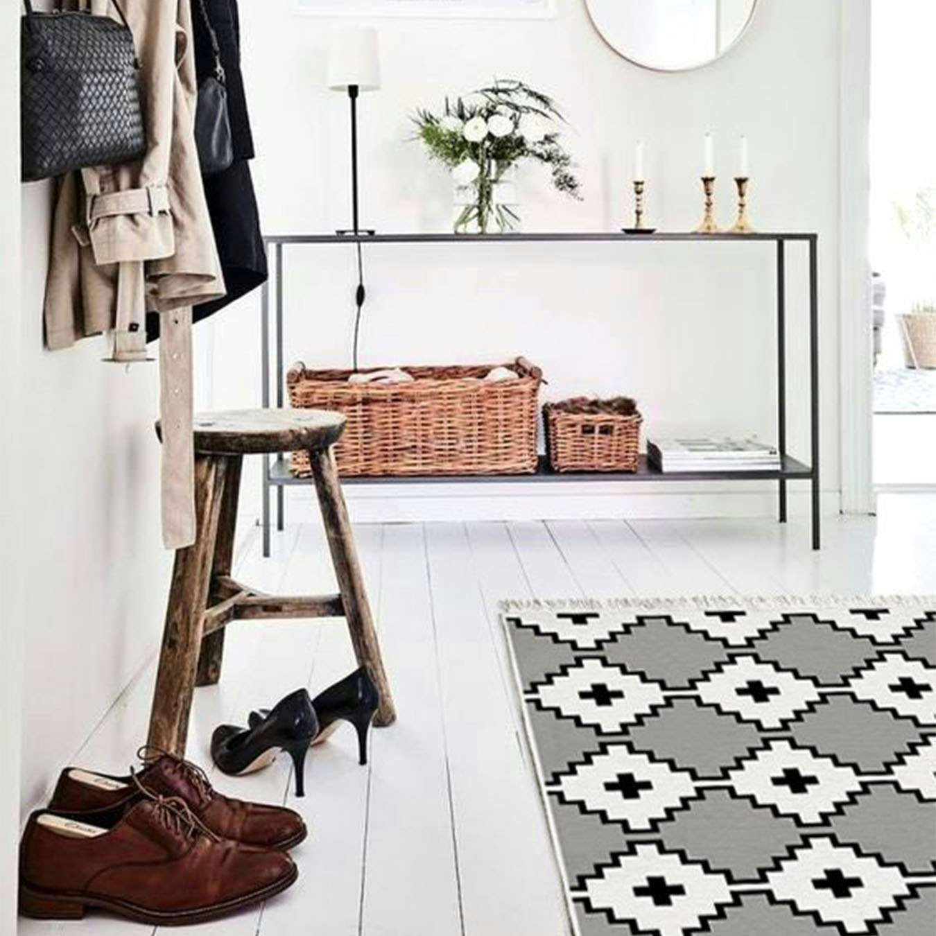 Large Double-Sided Kilim Rug - Black / White by Rozi UK