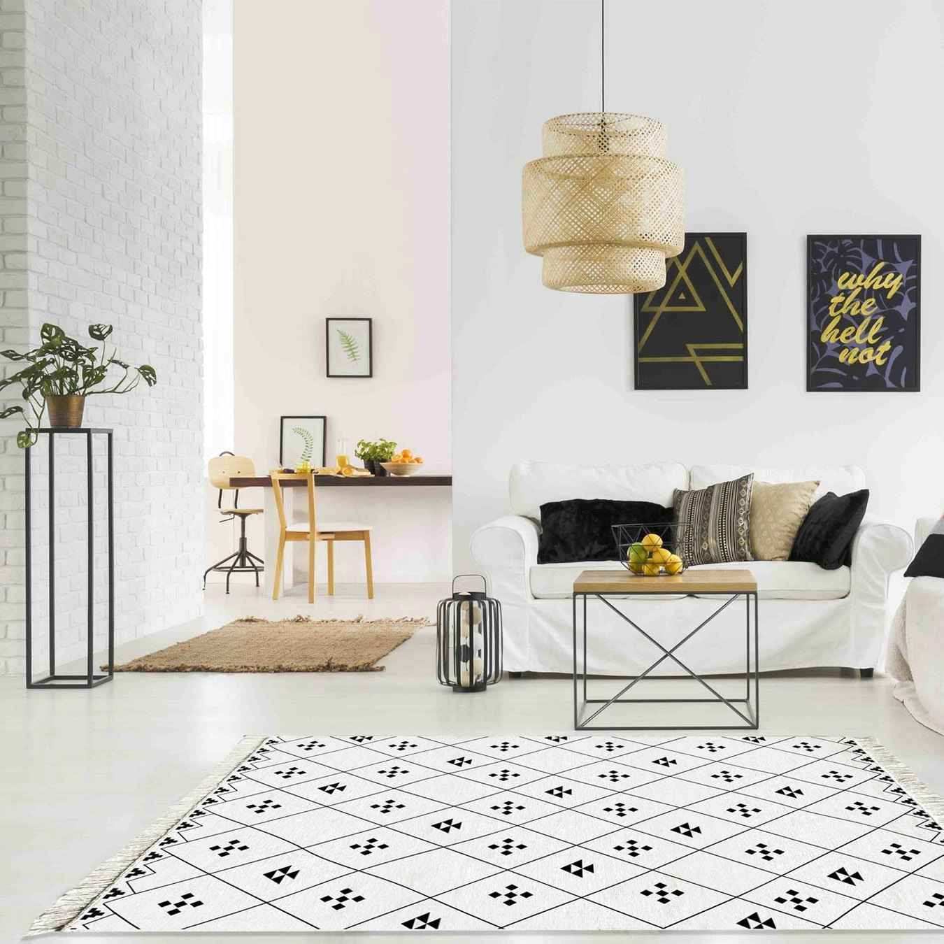 Medium Double-Sided Kilim Rug - Blanc / Noir by Rozi UK