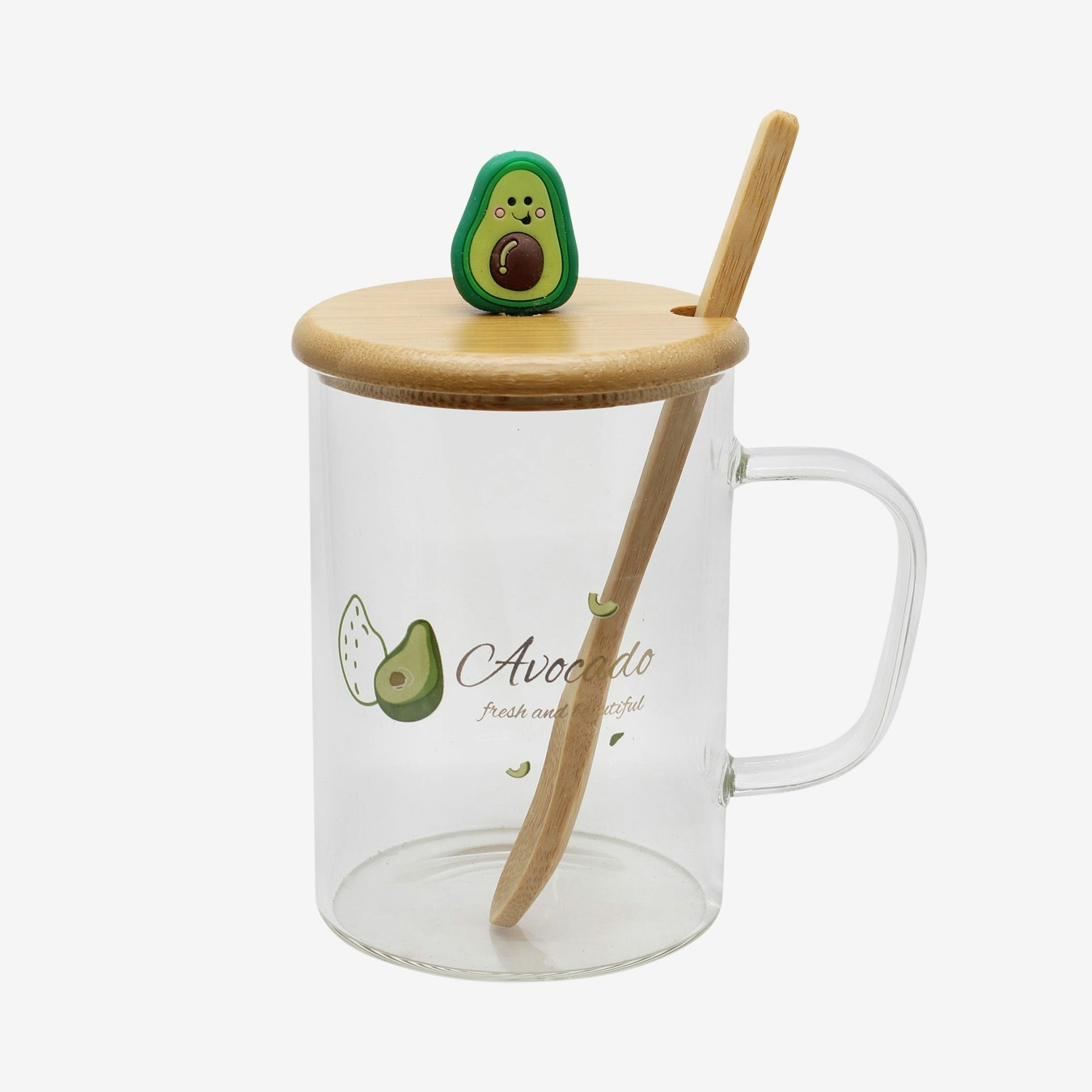 Avocado Glass Mug With Wooden Lid by Rozi UK