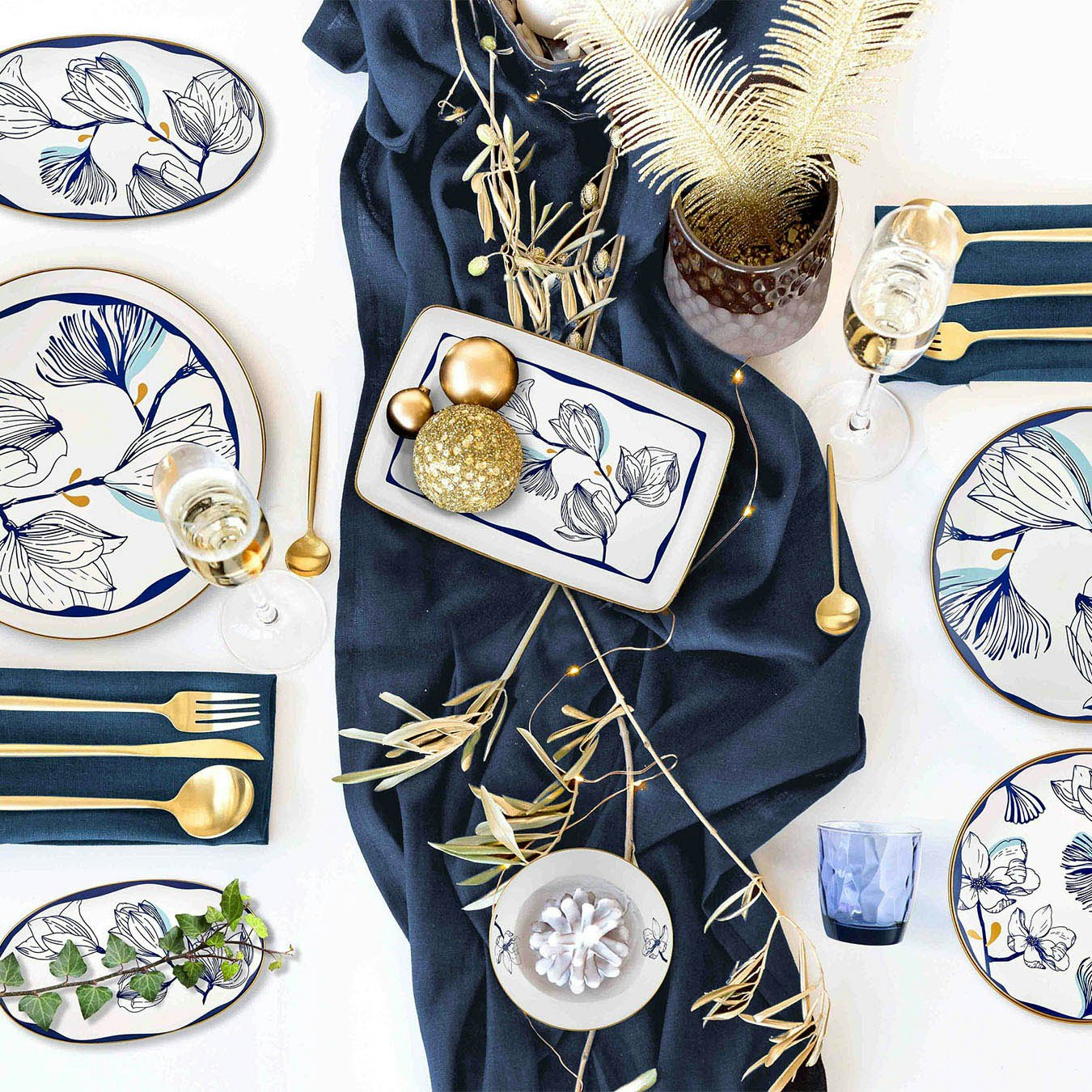 Bleu Collection Rectangular Serving Platter by Rozi UK
