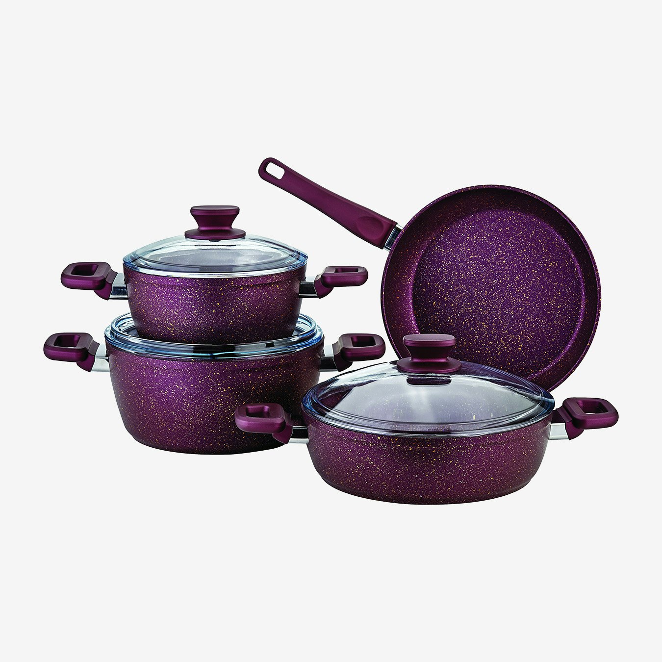 Defne Collection 7-Piece Non-Stick Cookware Set - Purple by Rozi UK