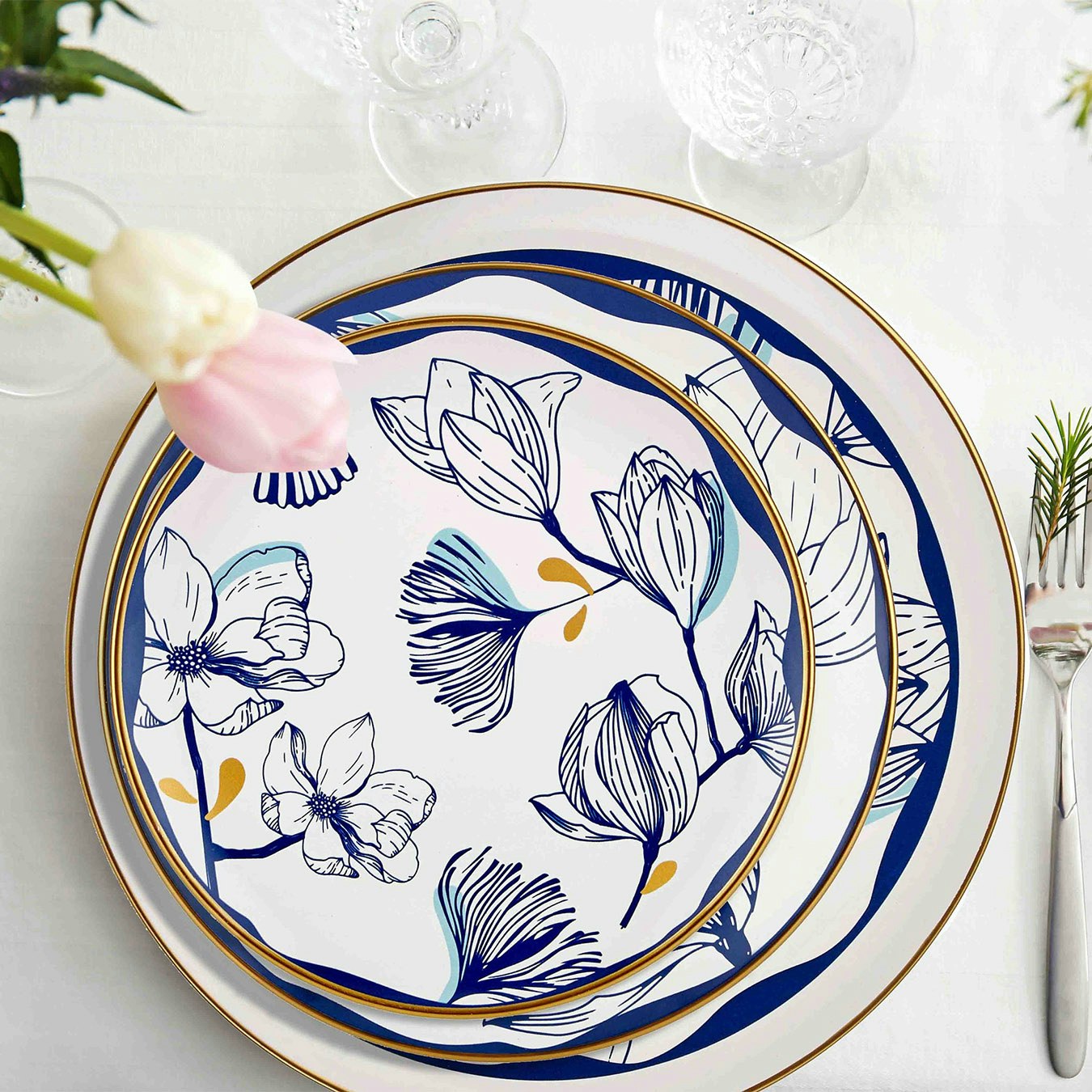 Bleu Collection Round Serving Platter by Rozi UK