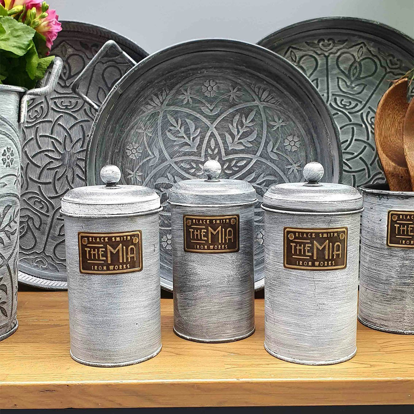 Stone Collection Medium Coffee / Tea / Sugar Canister Set by Rozi UK