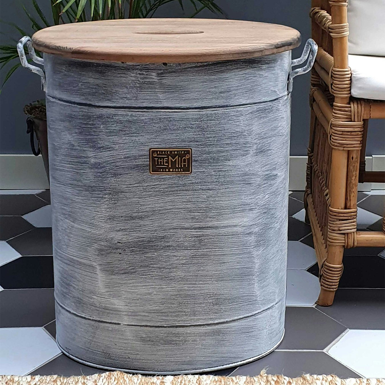 Stone Collection Laundry Bin With Wooden Lid by Rozi UK
