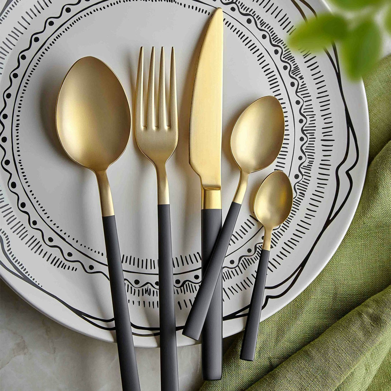 Matte Cutlery - Gold / Black - Set of 24 by Rozi UK